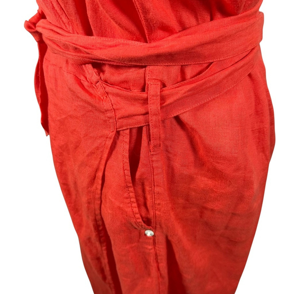 Saint James Wrap Dress Orange Linen Logo Lined S/S Beachy Preppy Size US 12 44F - Picture 6 of 14